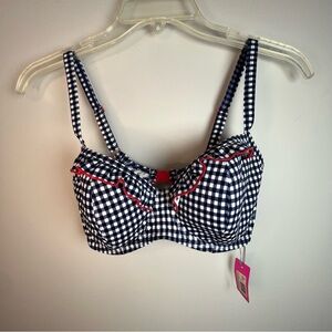 Figleaves Midnight Grace Navy and White Bikini Top with Ruffle Trim-Size 32E NWT